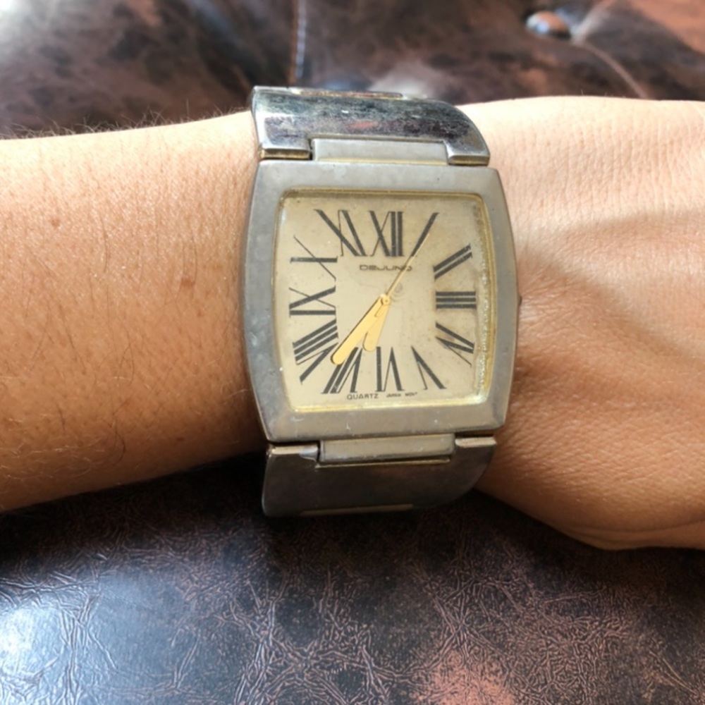 Vintage Dejuno Art Deco oversized silver watch